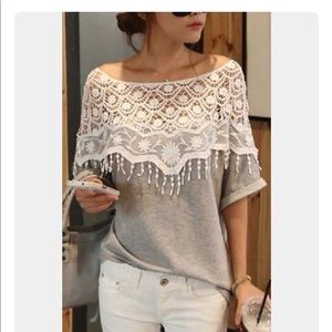 Lace Off Shoulder Long Sleeve Shirt